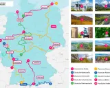 Eine Karte Deutschlands mit verschiedenen Routen, darunter die "Madrid Route" (nicht explizit auf der Karte, aber als Teil einer Reisevorstellung).